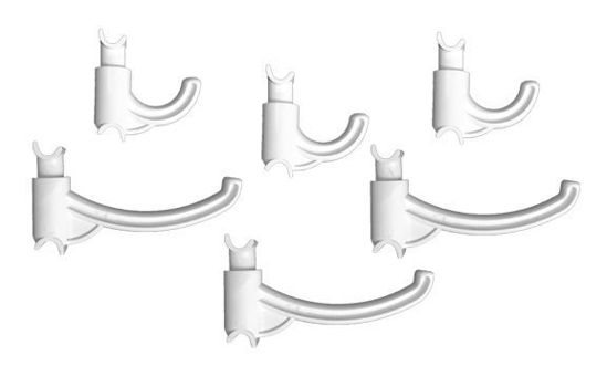 three large and three small hooks